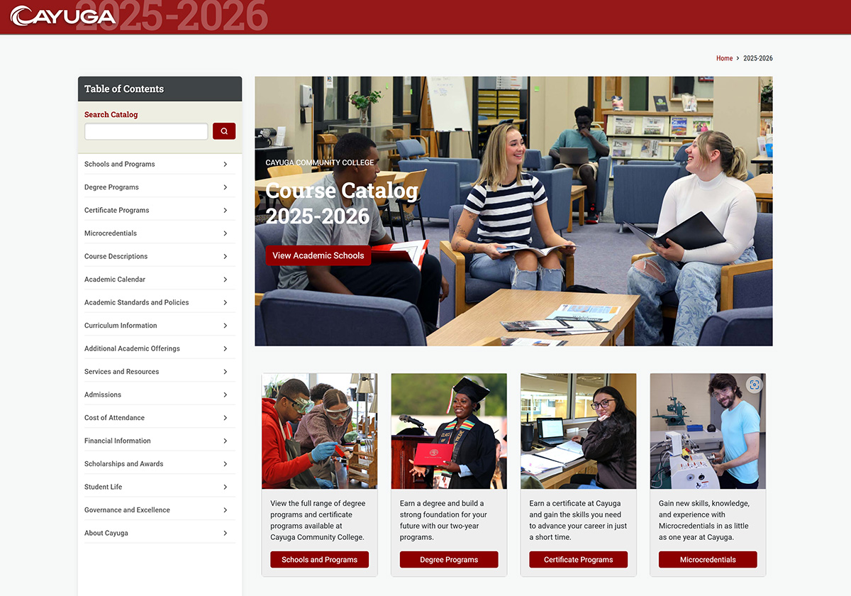 View the Cayuga Course Catalog website