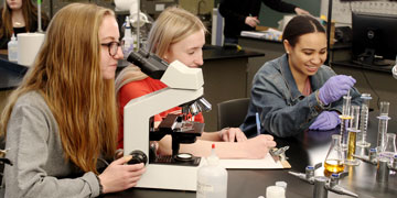 Students working with chemistry equipment