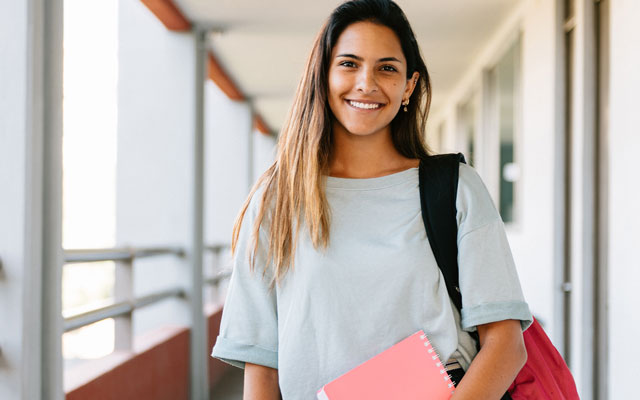 Young student in hallway setting