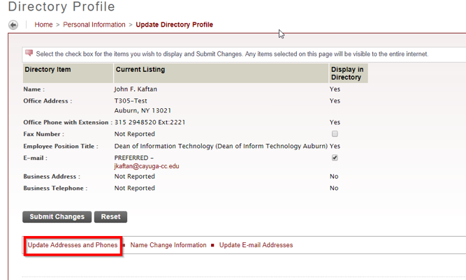 Dialog box showing you to click UPDATE ADDRESSES AND PHONES