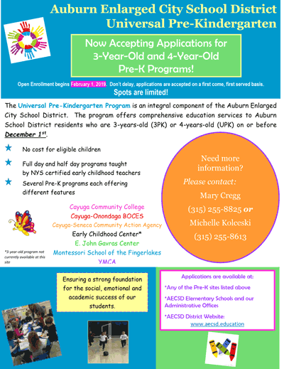 Child Care Center information on Pre-K registration